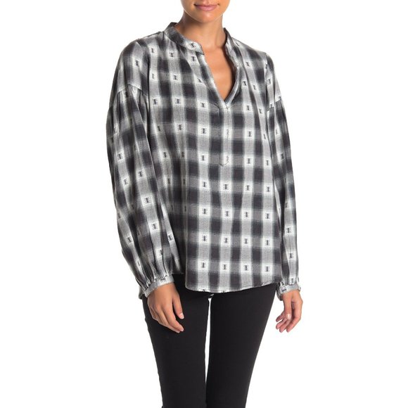 NWT Nordstrom Angie Crochet Back Plaid Tunic Top - Picture 1 of 2